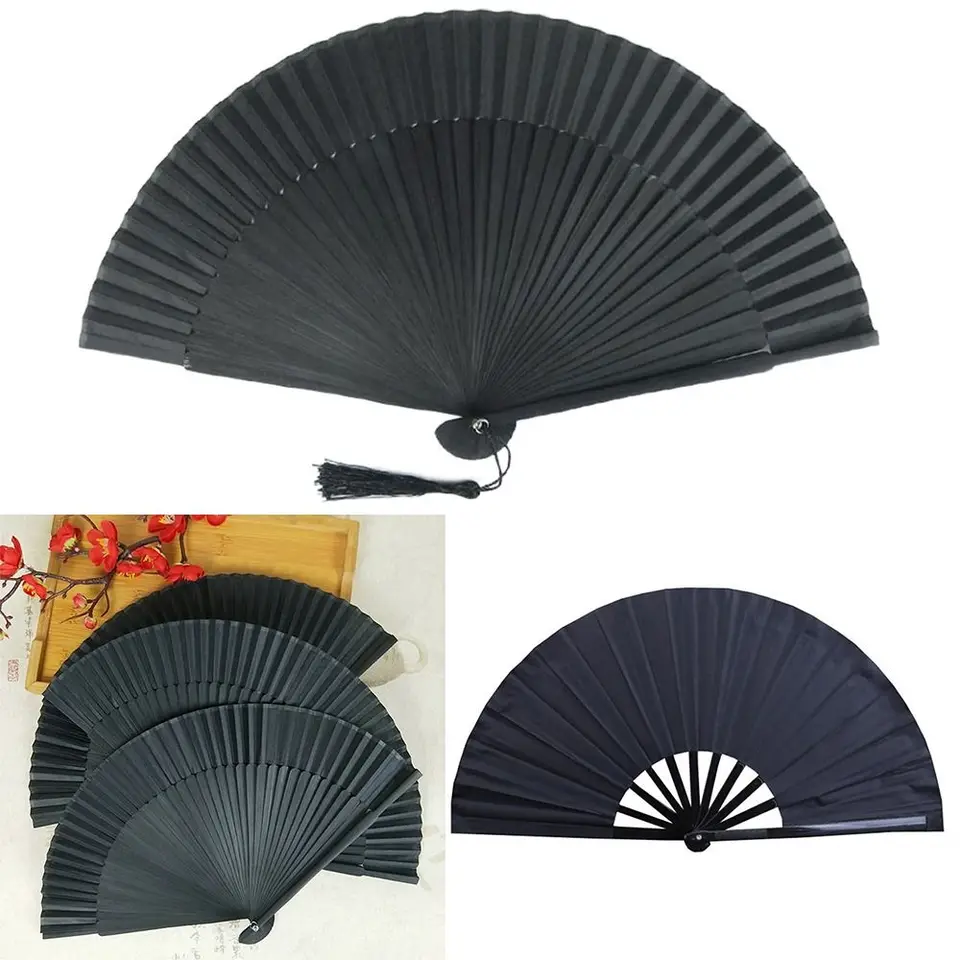 DIY čierny hodvábny skladací fanúšik