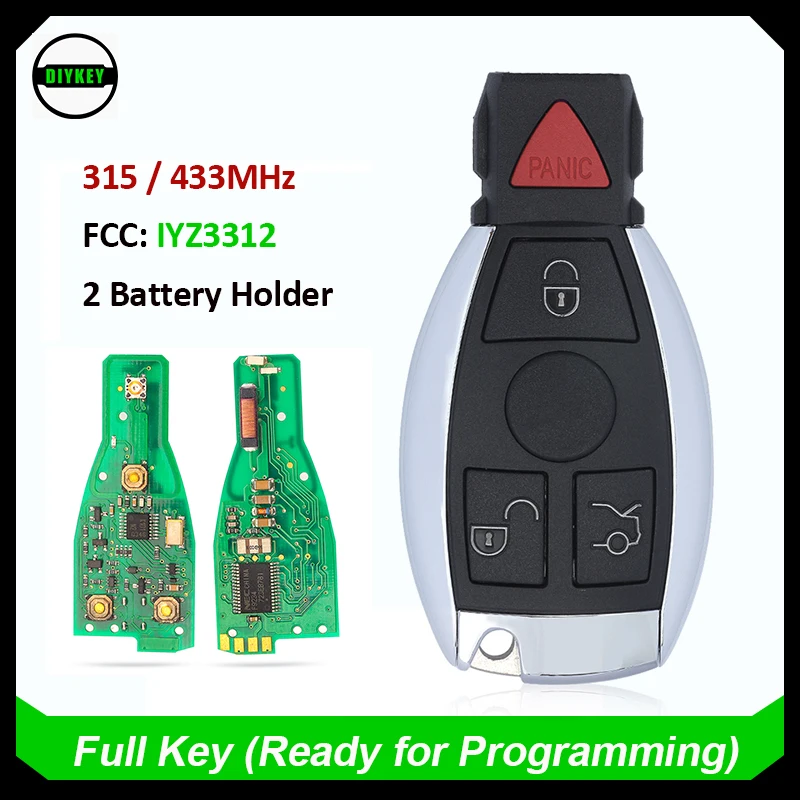 Diykey 4 Buttons Smart Remote Key FOB 2 Držiak batérií 315 MHz / 433MHz pre Bag a NEC Mercedes -Benz 1997 - 2016 FCC ID: IYZ3312