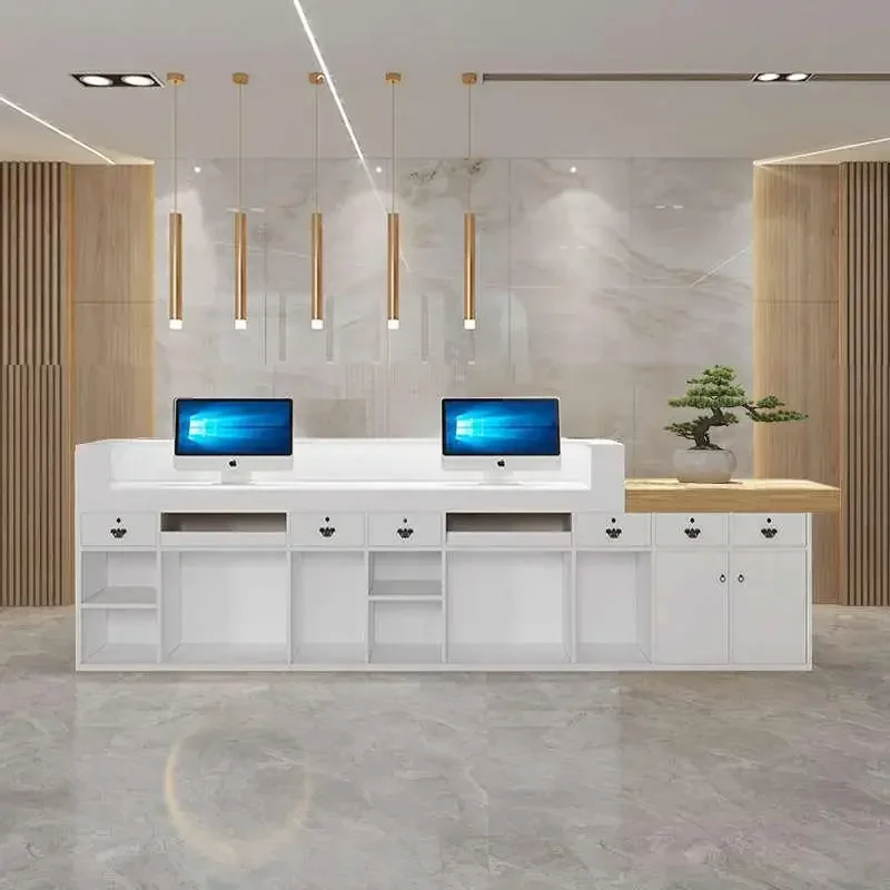 Dizajn dizajnu obchodné kaderníctvo pult drevený nábytok kaviareň Luxusné príjmy predné maloobchodné recepcion Mueble Home Salon