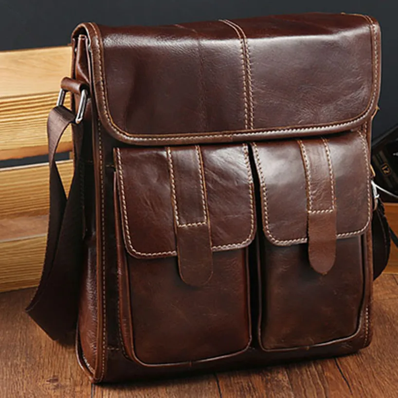 Dizajn retro originálne kožené aktovky Sathel pre mužov Business Fashion Messenger Bag kabelka prenosné tašky Cowhide Crossbody Pack