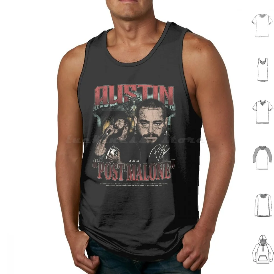 Dizajn Vintage Tank Tops Print Cotton Posty Post Music Malone Rap Album Beerbongs a Stoney vždy unavený Austin Post