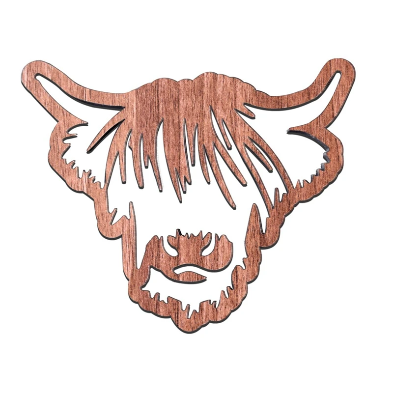 Dizajn zvierat Drevené tácky, drevené high -coasters Coasters, 4 ks škótske high -cow coasters, Coasters so základňou ľahko použiteľné