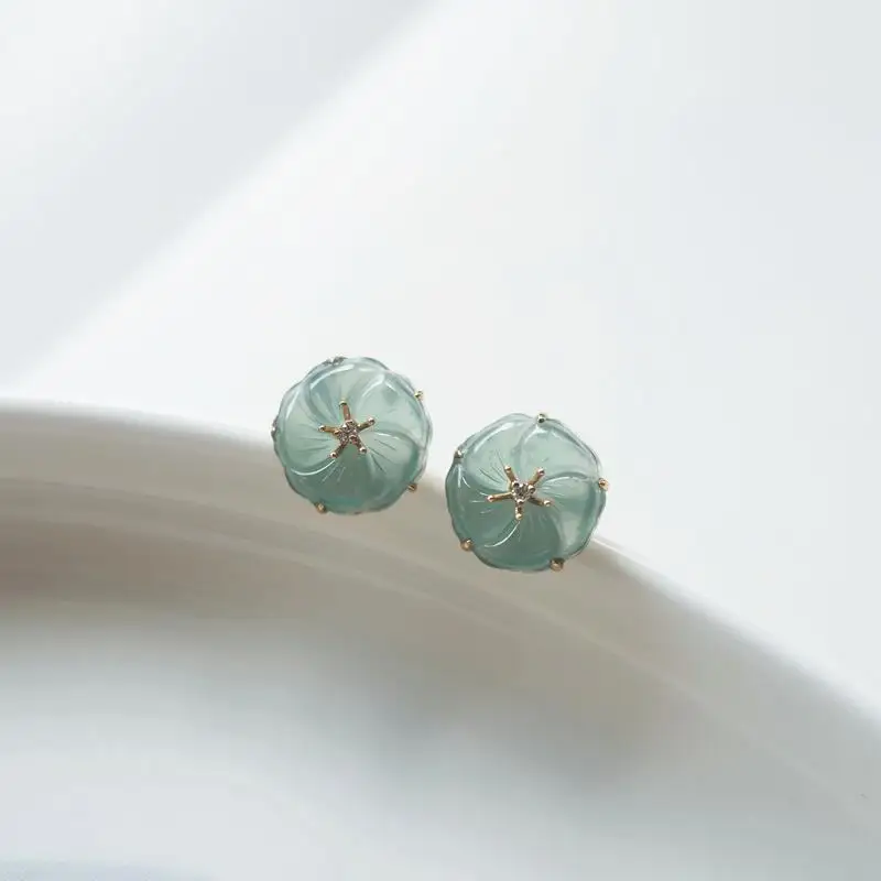 Dizajnér Originálny prírodný vysoký ľadový druh chalcedony kvetinové náušnice elegantné kúzlo kreatívne retro strieborné šperky