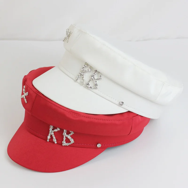 Dizajnér značky saténové diamanty RB list Newsboy Caps Women Flat Militray klobúk nastaviteľné ženy baret klobúky gorras mujer