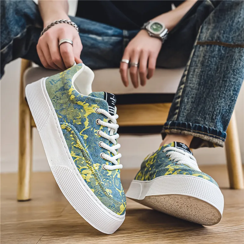 Dizajnérske pánske plátno topánky módne tlač Vysoko kvalitné príležitostné platformy topánky Men outdoor priedušné nekĺzavé skateboardové topánky