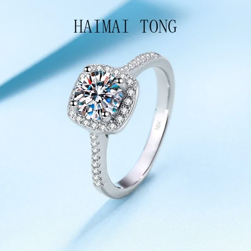 Dizajnérske šperky Štyri pazúry vložka 18k biele zlato VVS1 D farba 0,5/1Ct Moissanite Diamond Diamond Round Circular Prúsok pronged dámsky prsteň