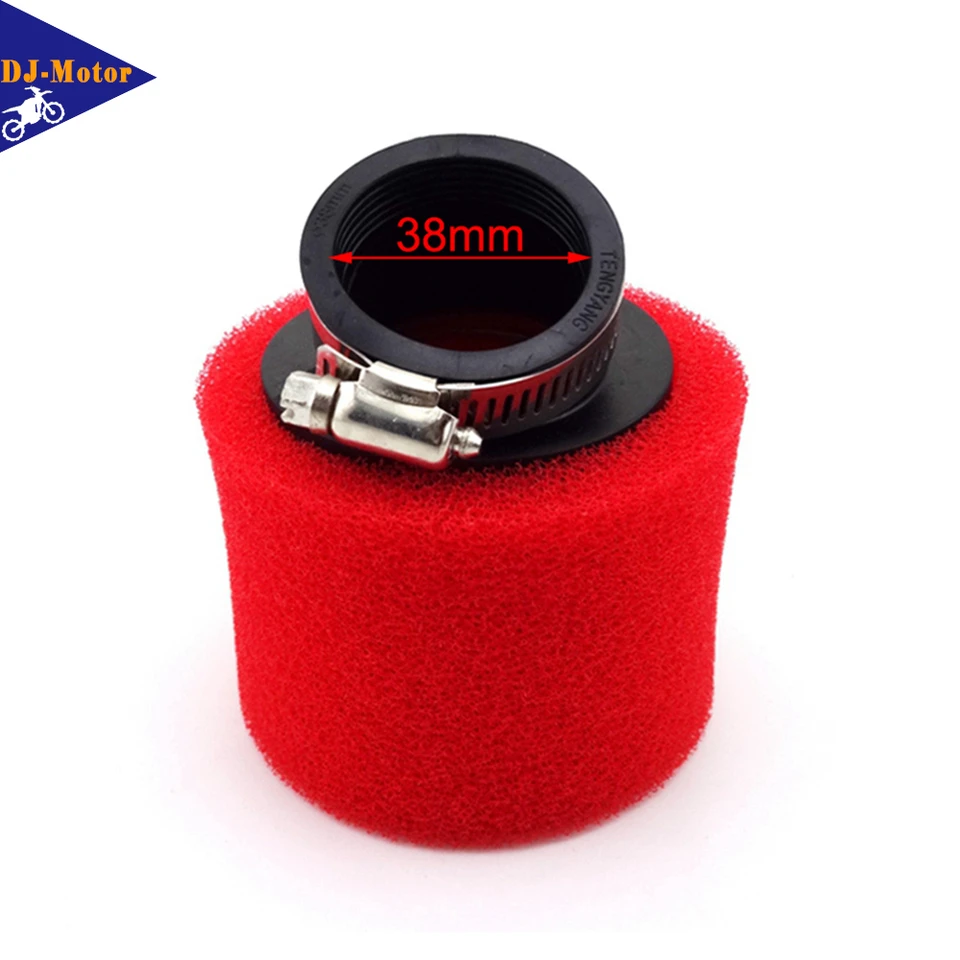 DJ-Motor Red 38 mm šikmé dvojitý vzduchový filter pre dolu penu pre 110 ccm 125 ccm Pit Dirt Bikes Pitmotard