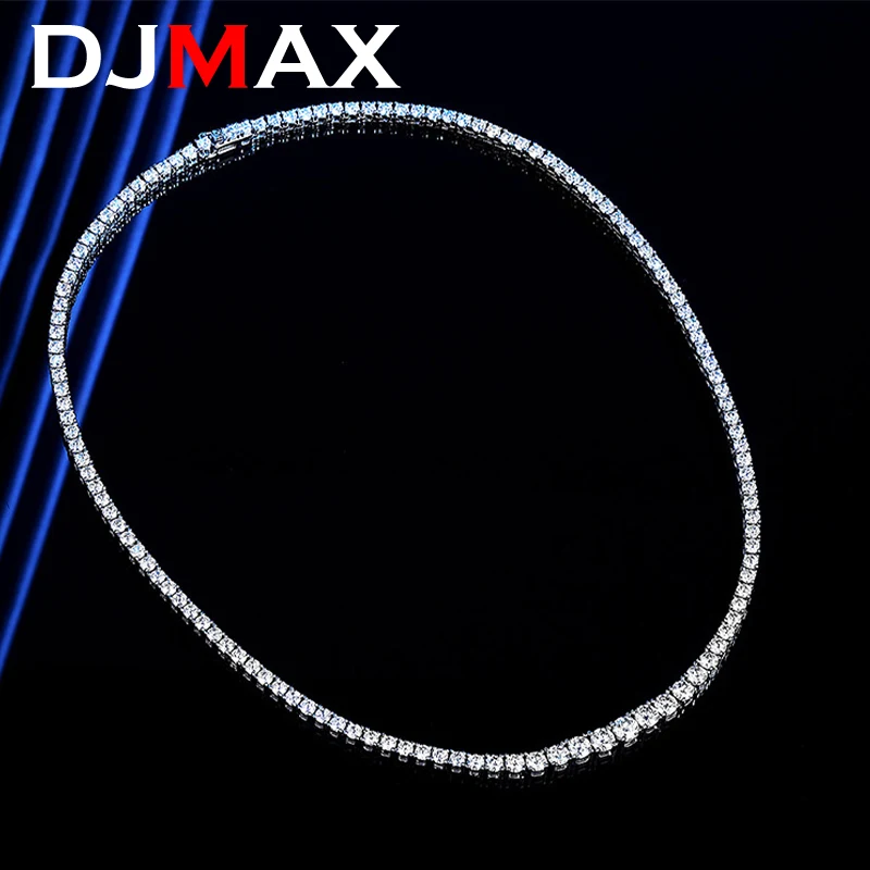 Djmax 14-24inch Všetky moissanite tenisové náhrdelník pre mužov Ženy 100% pevné striebro pokovované 18k zlaté praty luxusné kvalitné šperky GRA