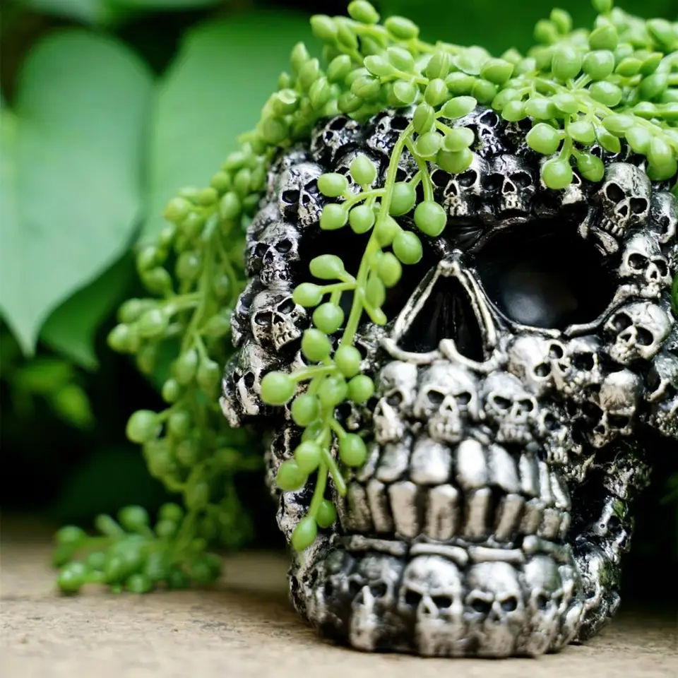 Dlhodobý rastlinný hrniec lebka kvetina živica 3D lebka hlava kvetináče pre vnútorné vonkajšie rastliny Halloween Domov Decor Balkón