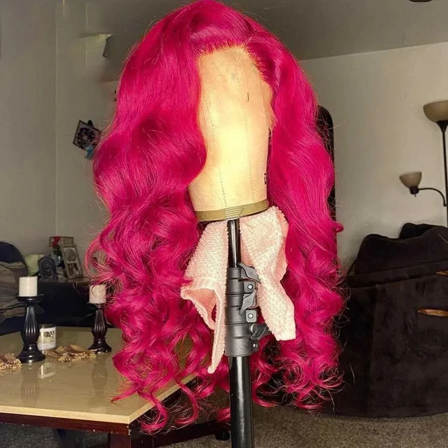 Dlhá vlnitá reďkovka ružová ružová farebná čipka predná parochňa priehľadná syntetická čipka čelné parochne pre čierne ženy rovná krátka bob