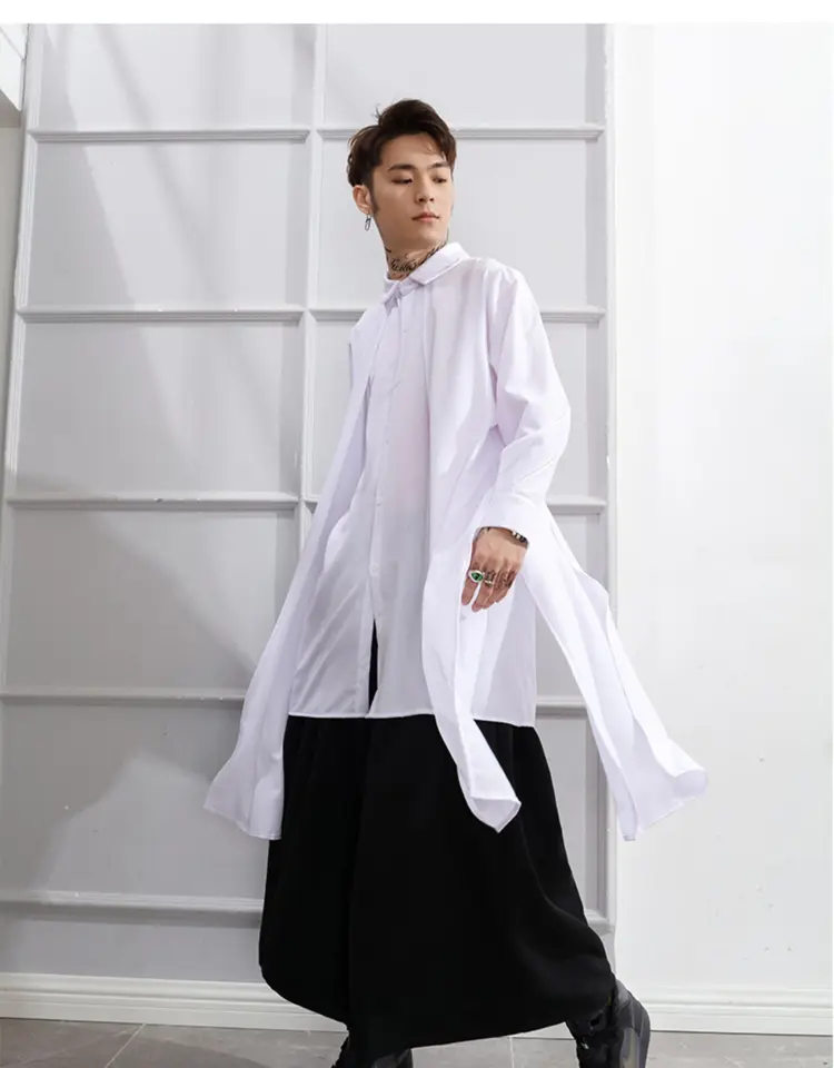 Dlhé pánske košele falošné 2 košele s dlhým rukávom prispôsobené hip hop High Street Performance Performance Kajenie kaderníka veľkej veľkosti Japonsko a Kor