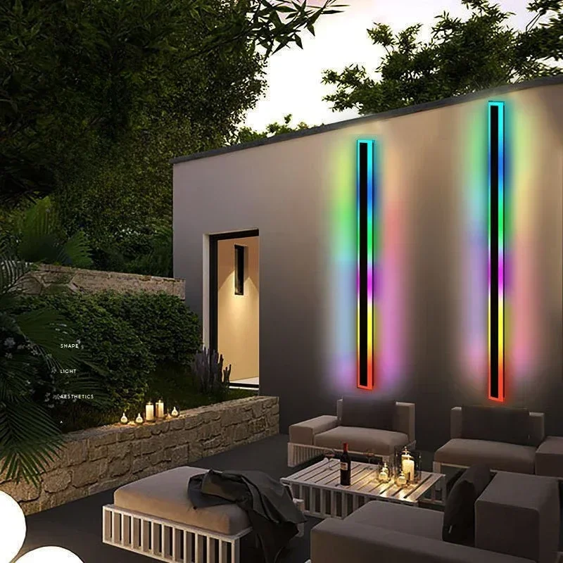 Dlhé pásové svetlo vonkajšie vodotesné farebné moderné moderné nordické minimalistické línie jednoduché nádvorie atmosféru dekorácie LED stena lampa
