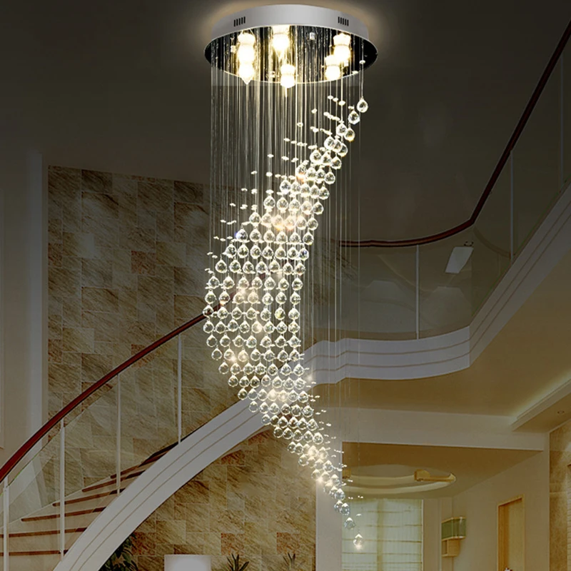 Dlhé schodisko krištáľové lustr LED moderná lampa luxusná špirálová závesná svietidla Domáca dekorácia krištáľová guľa