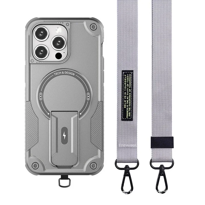 Dlhý popruh Crossbody Magnetic Bracket Magsafe puzdro pre iPhone 11 12 13 14 15 16 Pro Max