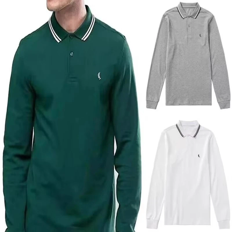 Dlhý rukáv čisto bavlnená pánska košeľa Polovica Príležitostná jeseň a zimné klope Slim Top