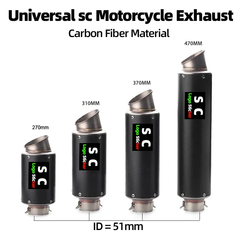 Dlhšie 51 60 mm Univerzálne uhlíkové vlákno SC SC Motocykel výfukových výfukových kanálov Úniky pre Kawasaki Honda Suzuki GP Projcet Moto Accessories