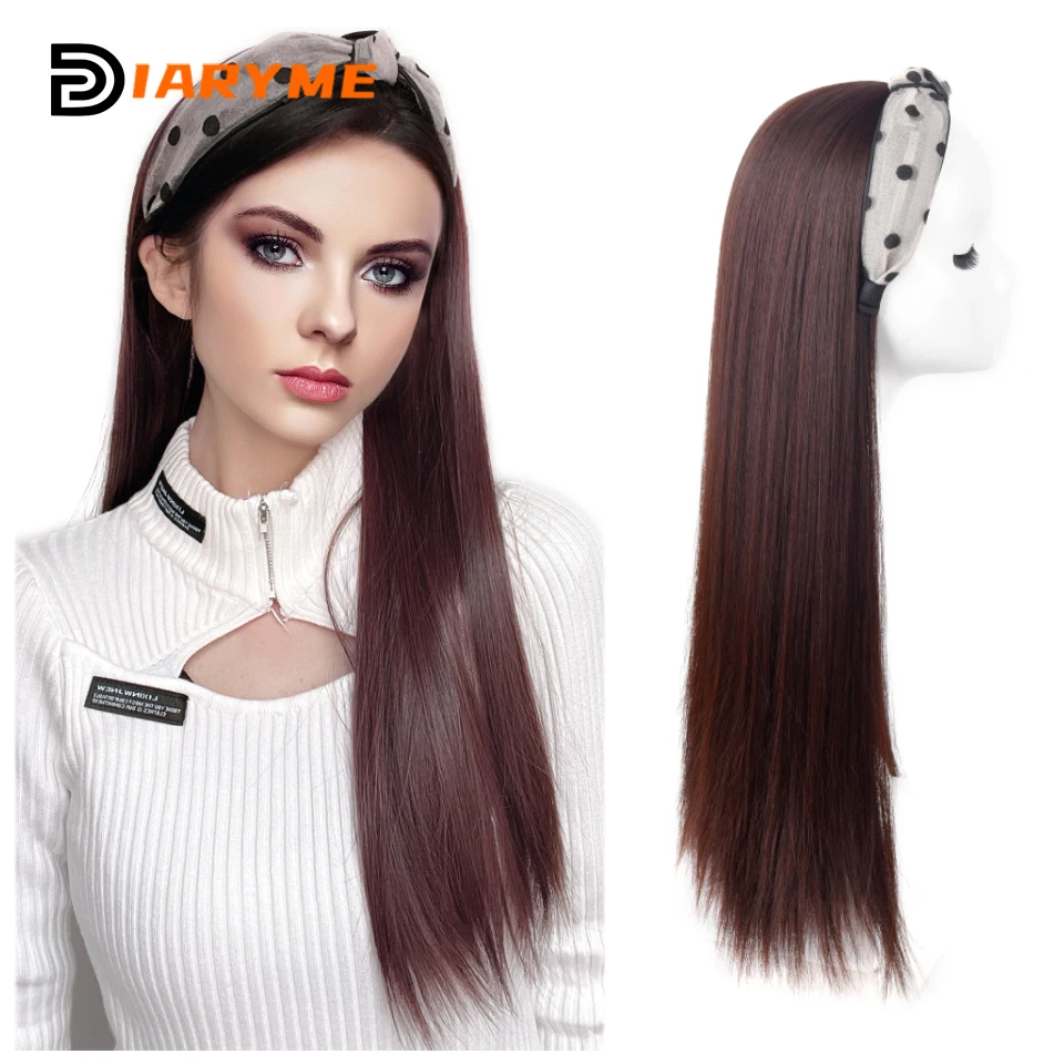 DM čelenka Parochňa Parochňa Hair Syntetické dlhé rovné vlasy s vlasovými pásmi čierne hnedé parochne pre ženy
