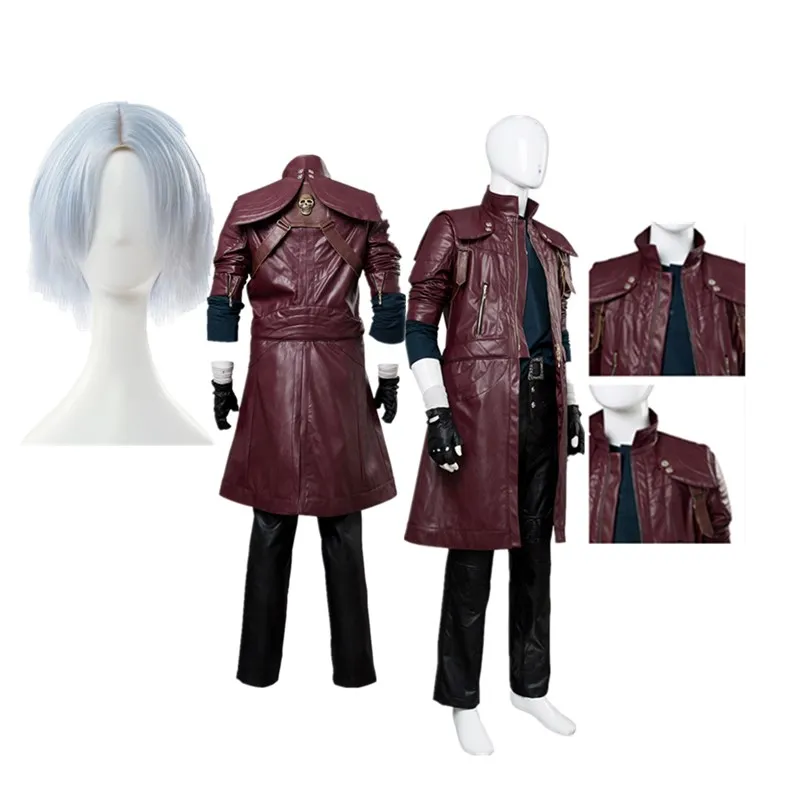 DMC 5 Dante Cosplay kostým parochne odolné voči syntetickým vlasom Men Coat bunda Pants Halloween Carnival Party Ress oblečenie