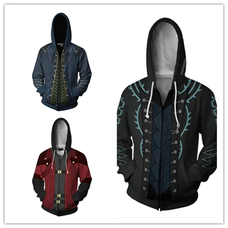 DMC 5 Vergil Dante Cosplay Hoodie 3D tlačená s kapucňou Muži Muž Dámske ležérne zipsový kabát uy3979