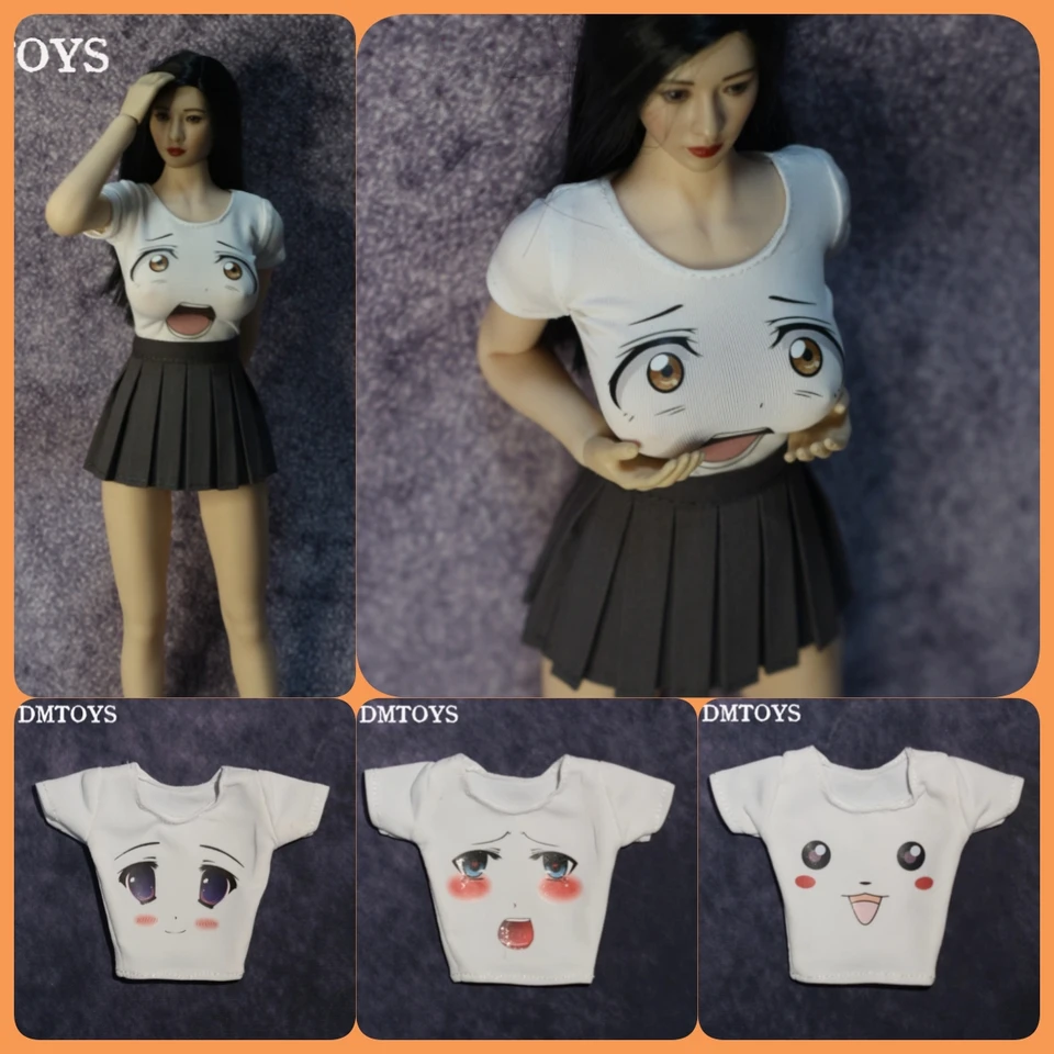 DMToys 1/6 módne pohybujúce sa kreslený výraz Vytlačený vzor Tričko s krátkym rukávom holý pás