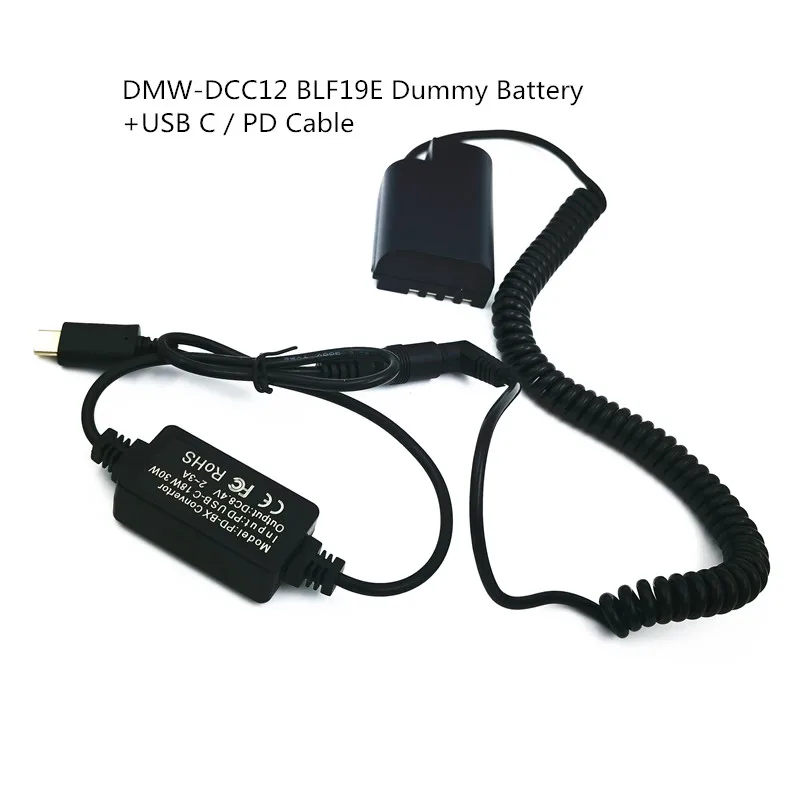 DMW-DCC12 BLF19E Dummy batéria DC DC CUPLER +USB C Power Bank Charger PD kábel pre Panasonic Lumix DMC-GH3 GH4 GH5 GH5S G9
