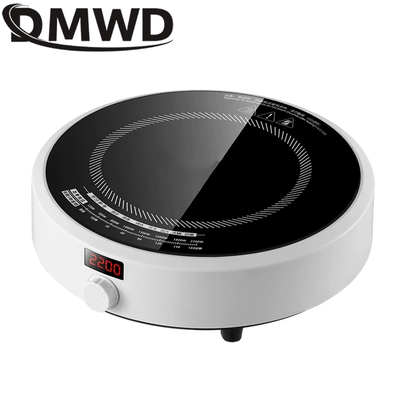DMWD 2200W Elektrické indukčné sporáky Domácnosť Round Round Smart Heat Plate Kreatívne presné ovládacie varenia Hob