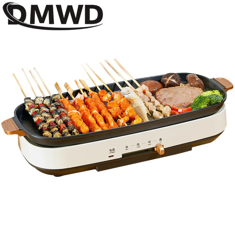 DMWD Electric Grill Nepripredný grilovací stroj bezľahlý kórejský štýl horúca doska BBQ Teppanyaki Tools