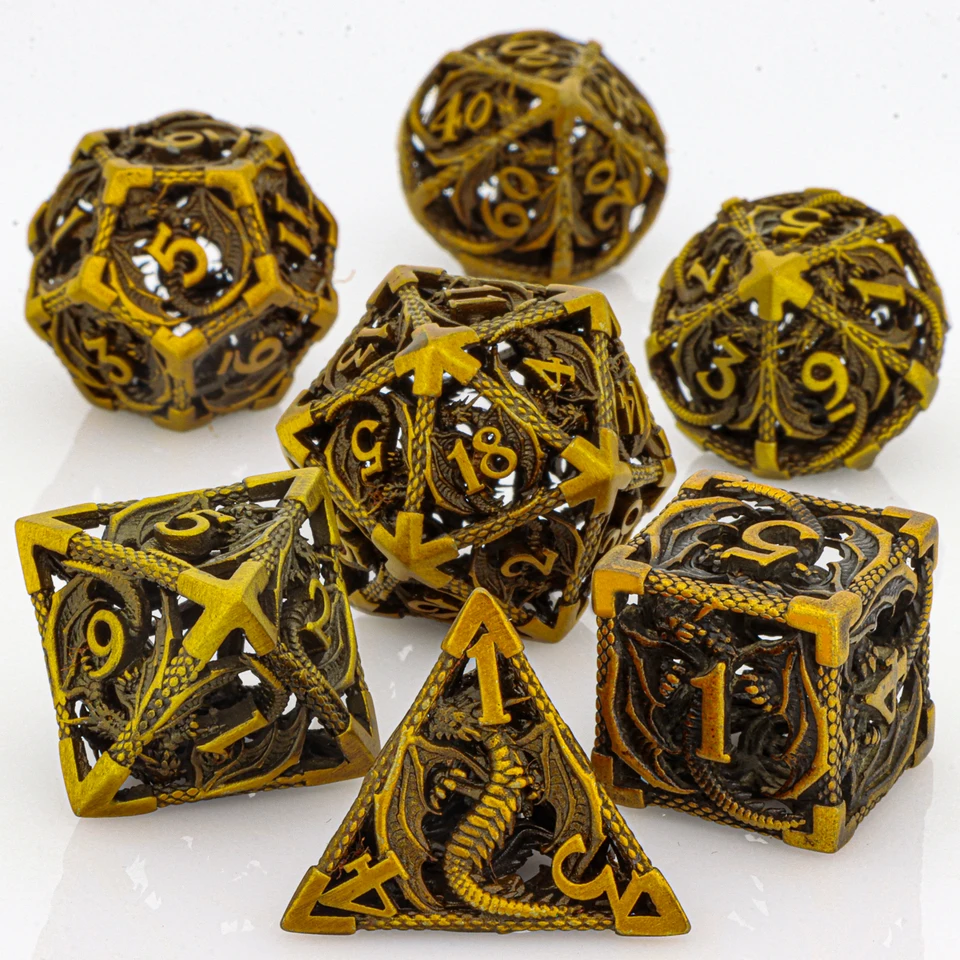 DND Dragon Metal Dice Set, duté dračie kocky pre dungeóny a draky, polyhedrálne kocky, kocky RPG, D a D kocky, kocky D20