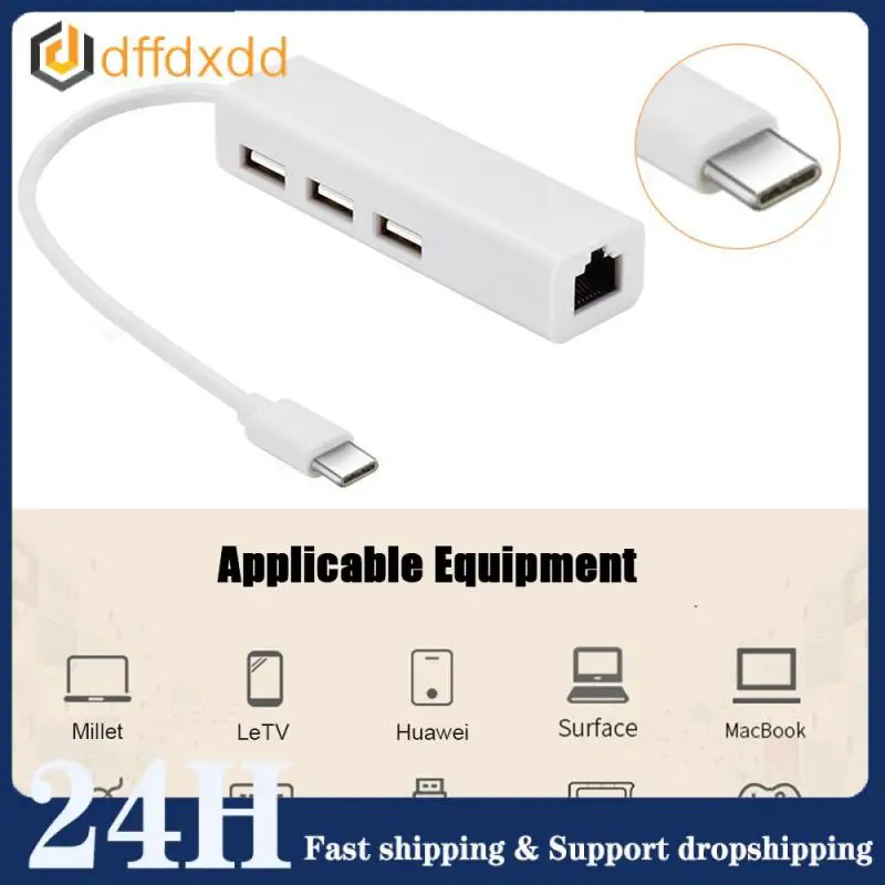 do sieťovej karty RJ45 LAN 4 v 1 USB 2.0 HUB pre počítač adaptér pre notebook 4 Port Dock Station RJ45 Notebook Type-C Splitter
