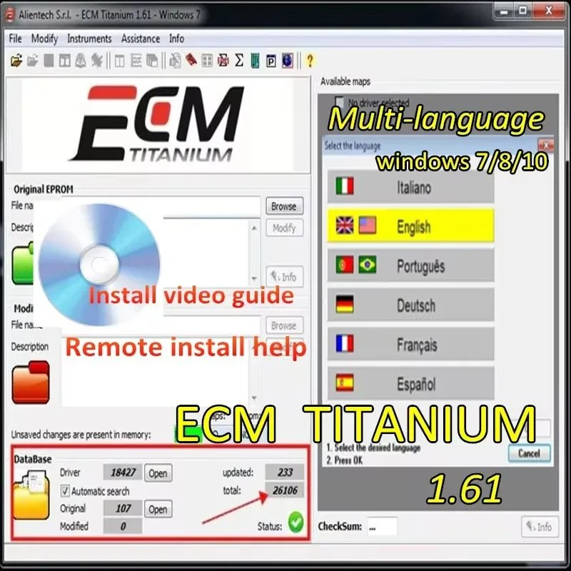 Dobrá cena ECM Titanium 1,61 s 26000 + ovládač ECM 18259+ pre nástroj ECU Odoslať odkaz alebo CD alebo USB Windows 10