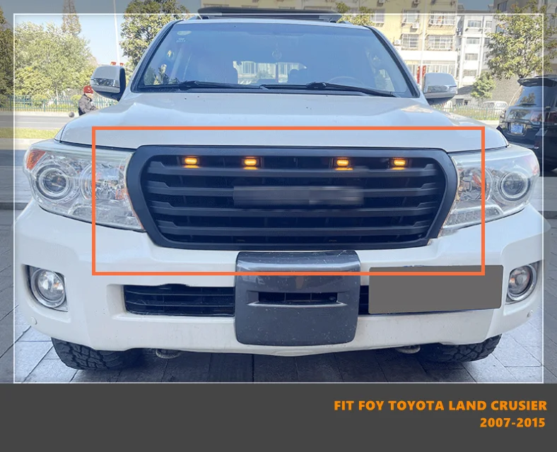 Dobrá kvalita ABS Front Middle Grill Racing Grills s LED svetlami vhodné pre Toyota Land Crusier LC200 2007-2015