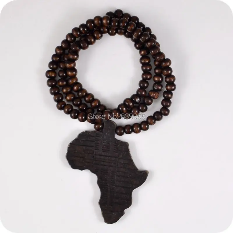 Dobré drevo NYC x Chase Infinite Infinite Diamo hnedá mapa Afrika Prívesok Drevené korálky Náhrdelník Hip hop módne šperky