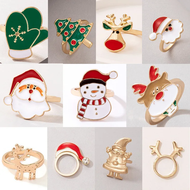 Docona Festival Elk Santa Claus Droping Oil Ring pre pánske dámske geometrické zliatiny Snowman rukavice prsteň vianočné šperky darček