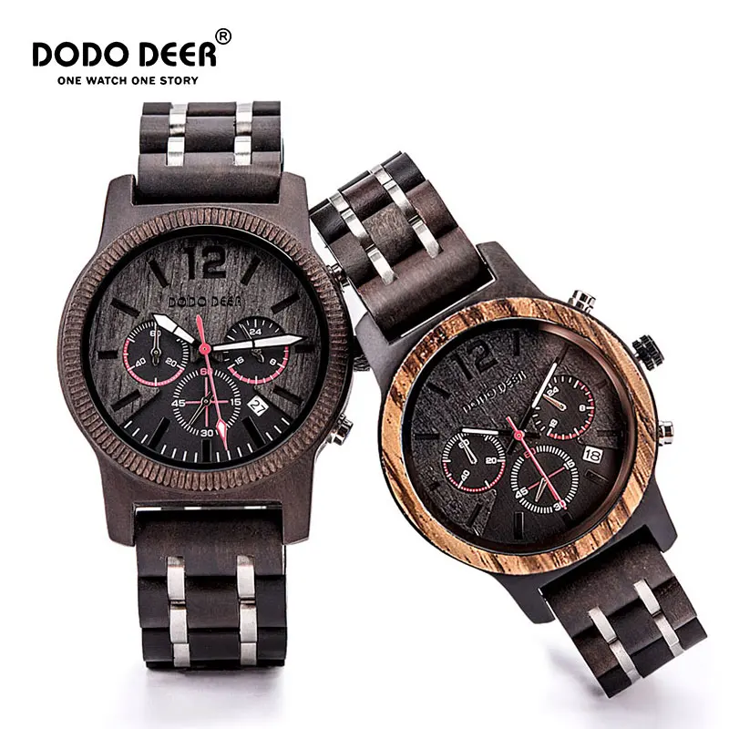 Dodo Deer Wood Watch Men Ženy Kreačný kalendár módne lesné drevené kremenné hodinky relogio maskulino drevené škatule vlastné OEM