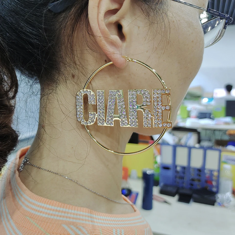 Dodoai Bling Názov náušnice vlastné obručové náušnice veľké personalizované náušnice s výrokom slová Hiphop Sexy 50-100 mm