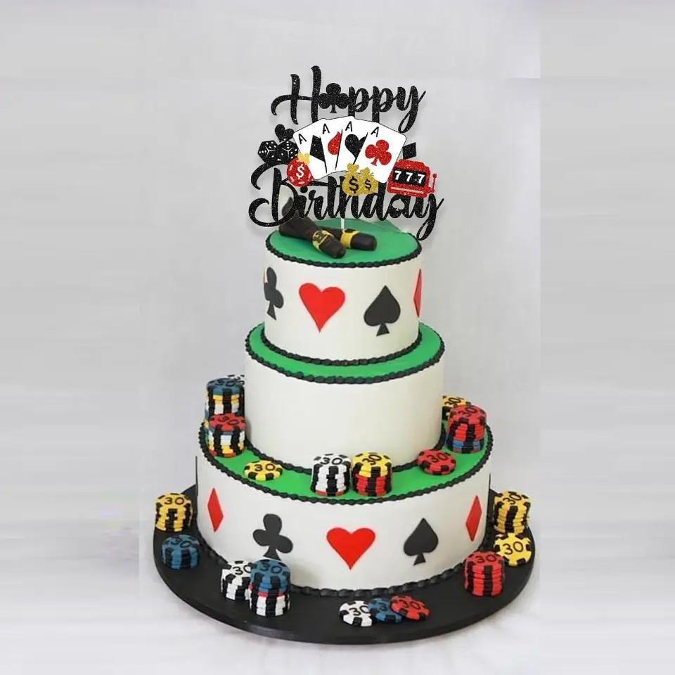 Dodávky večierkov papierové kasíno tortu topper pokerové herné štiepky narodeniny