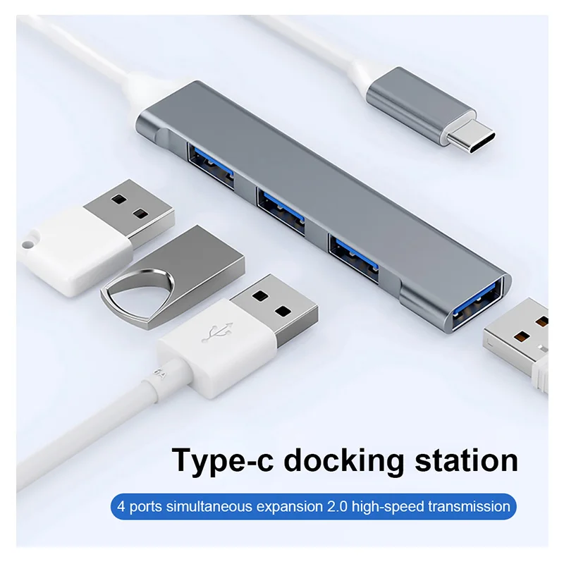 Dokovacia stanica typu C Multifunkcia USB Hub 4 Port USB 3.0 2.0 Splitter 5 Gbps vysokorýchlostná prevodovka pre počítačové príslušenstvo