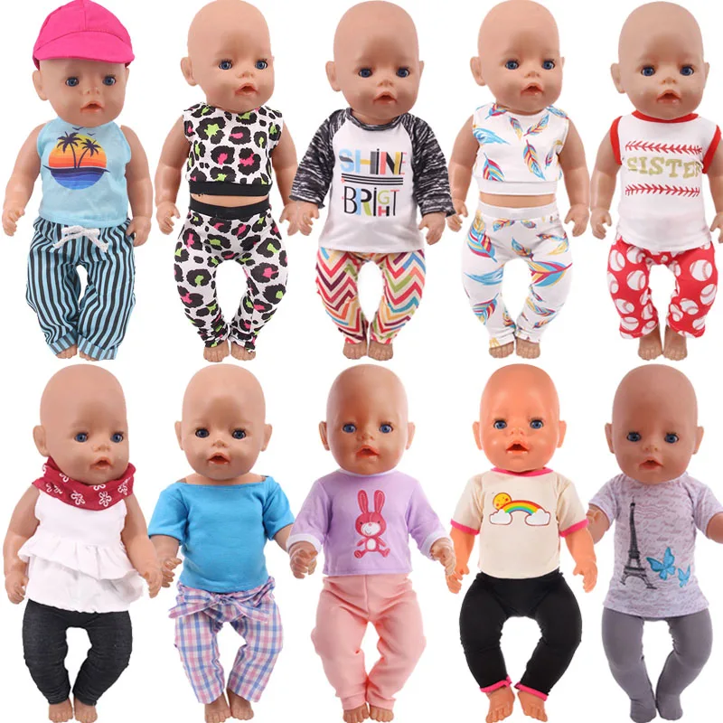 Doll Clothes 2pcs/Set Tops+nohavice šaty fit 18 palcov American & 43 cm Reborn Baby novonarodená bábika, dievčenská ruská bábika Diy Gift