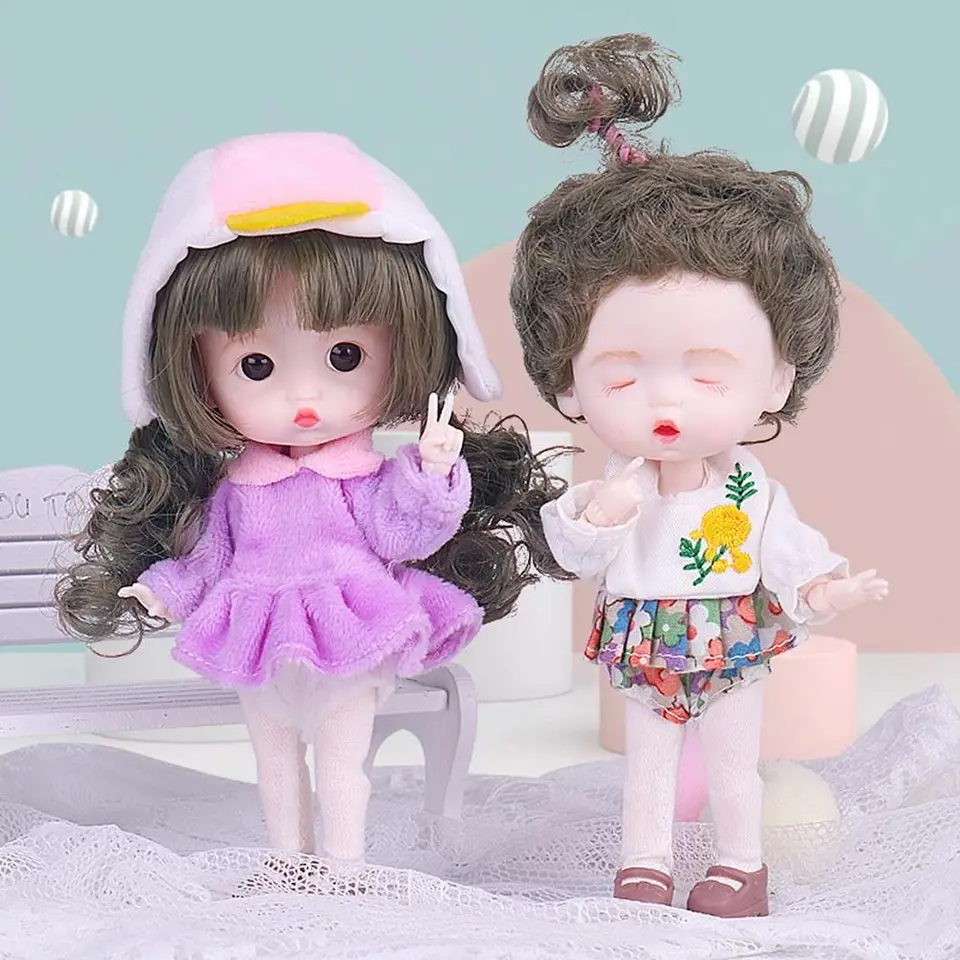 Doll Curly Wig Birthday Darček Pohybované kĺby Munecas Hračky 1/12 BJD Doll Mini Bjd Dolls Figure Action Hračky vreckovej spoločnej bábiky