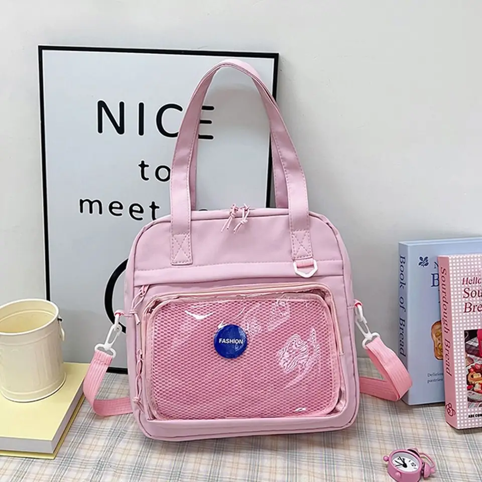 Doll Displant Priehľadná japonská taška na rameno jk veľká kapacita roztomilá kapacita s kabelkou nylon batohový batoh