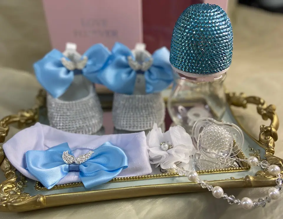 Dollbling Luxury Baby Bottles and topánky čelenka Sada na pamiatku Diamond Tutu outfit Red Bottom Dievčatko Krsté topánky