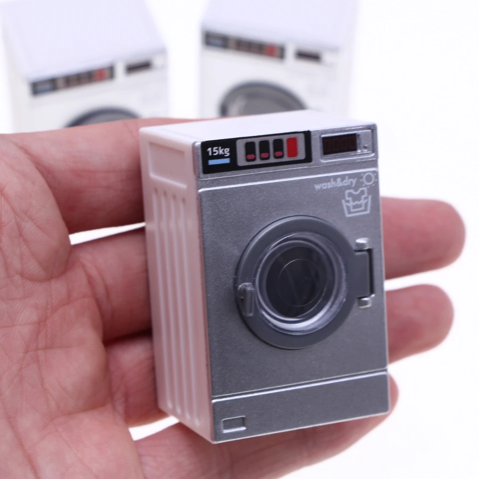 Dollhouse Miniature Práčovňa mini tkanina Model sušičky Model simulácia otváranie Elektrické spotrebiče bubrálna práčka