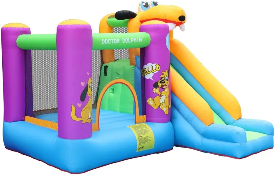 Dolphin Bounce House Slide s dúchadlom House for Kids 5-12 odrazový dom pre deti, skákací hrad s šteňa