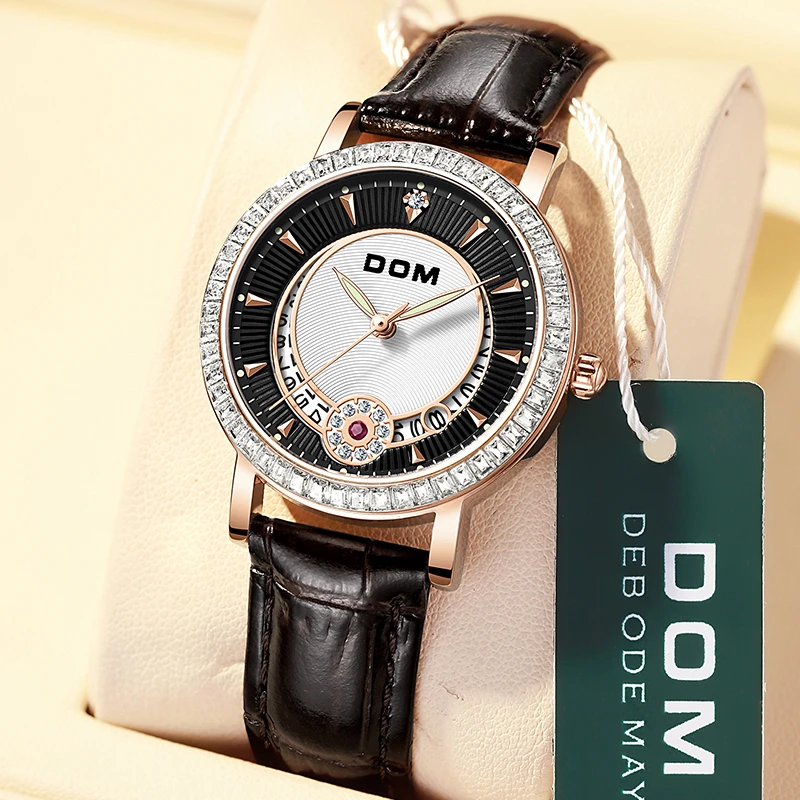 Dom 1755 Luxusný diamant čierny náramok Quartz hodinky pre ženy Dámske dám