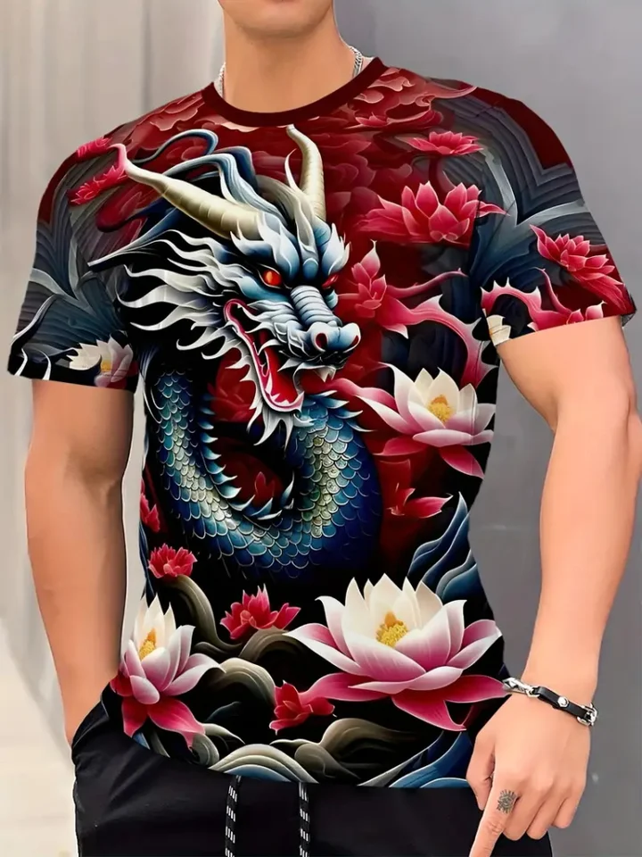 Domineering Dragon Print Men's Street Fashion s krátkym rukávom Denné príležitostné všestranné topánky s krátkym rukávom Pohodlné tričko