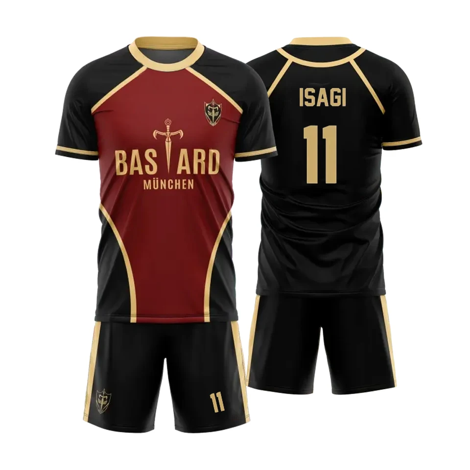 (Domio) Futsal a futbalový vzor Vl Replika Blue Lock Anime Bastard Munchen pán s krátkym rukávom Set Sportswear Set Men Set