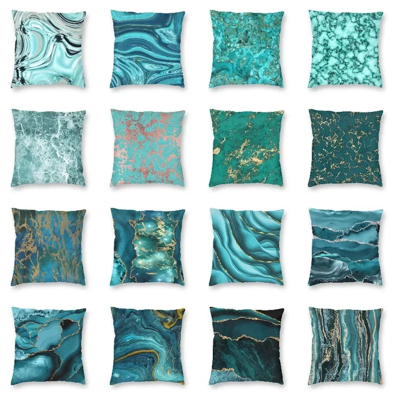 Domáce dekorácie vankúš Abstrakt mramorového vzoru vankúšový kryt tyrkysový aqua modrý vírivý automobil móda 45x45cm