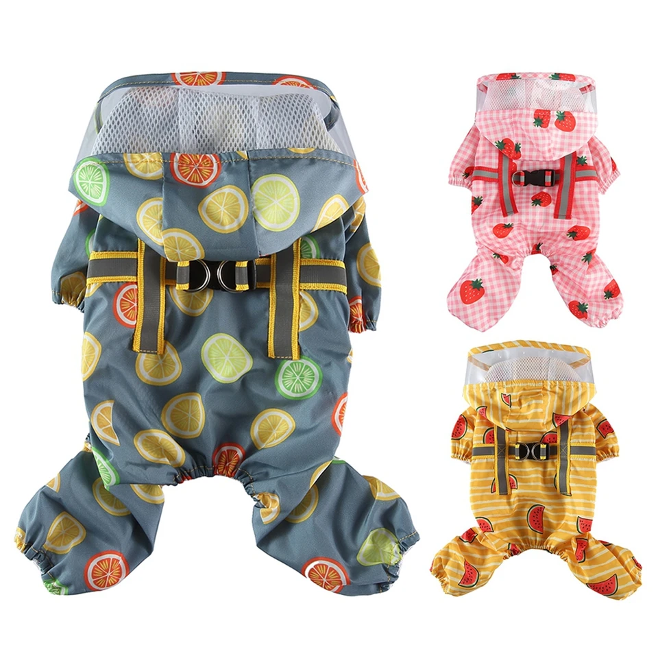 Domáce zvieratá oblečenie šteňa Rainwear s kapucňou Reflexné pásové psy Rain kabát bundy psie remienok pre psie oblečenie pre malé psy