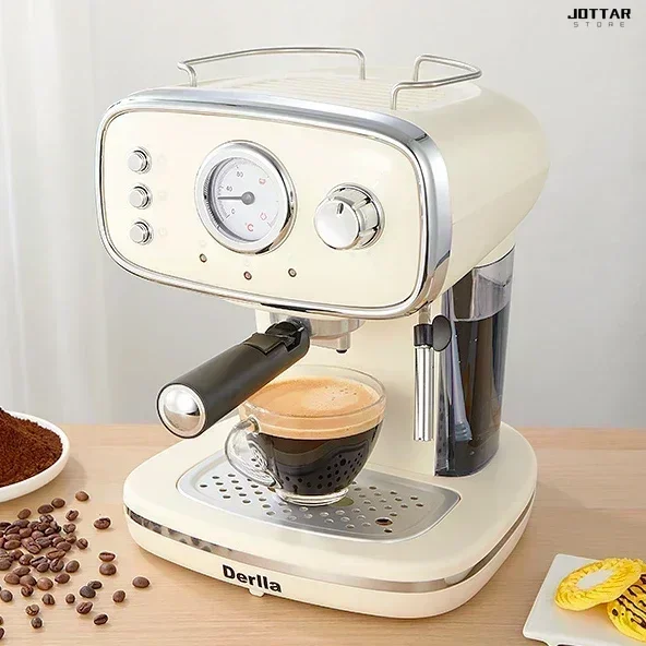 Domáci kávovar. Kuchynské zariadenie. Úplný poloautomatický espresso stroj. Malý ， all-in-one. Retro mini.