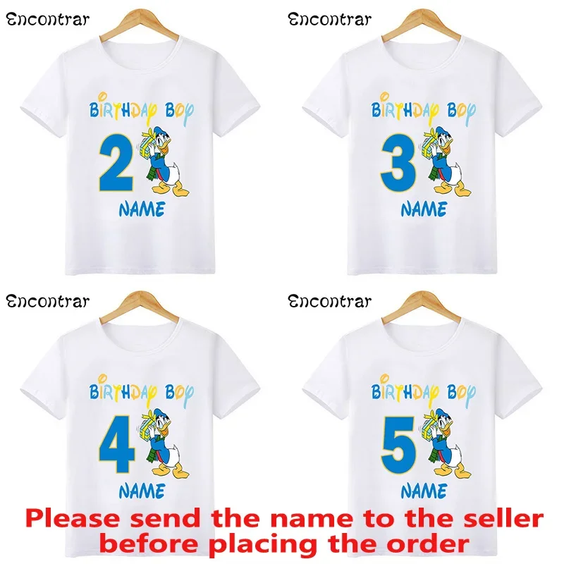 Donald Duck Print Cartoon Birthday Boy T tričko Detské oblečenie 1 2 3 4 5 6 7 8 9 rokov chlapcov